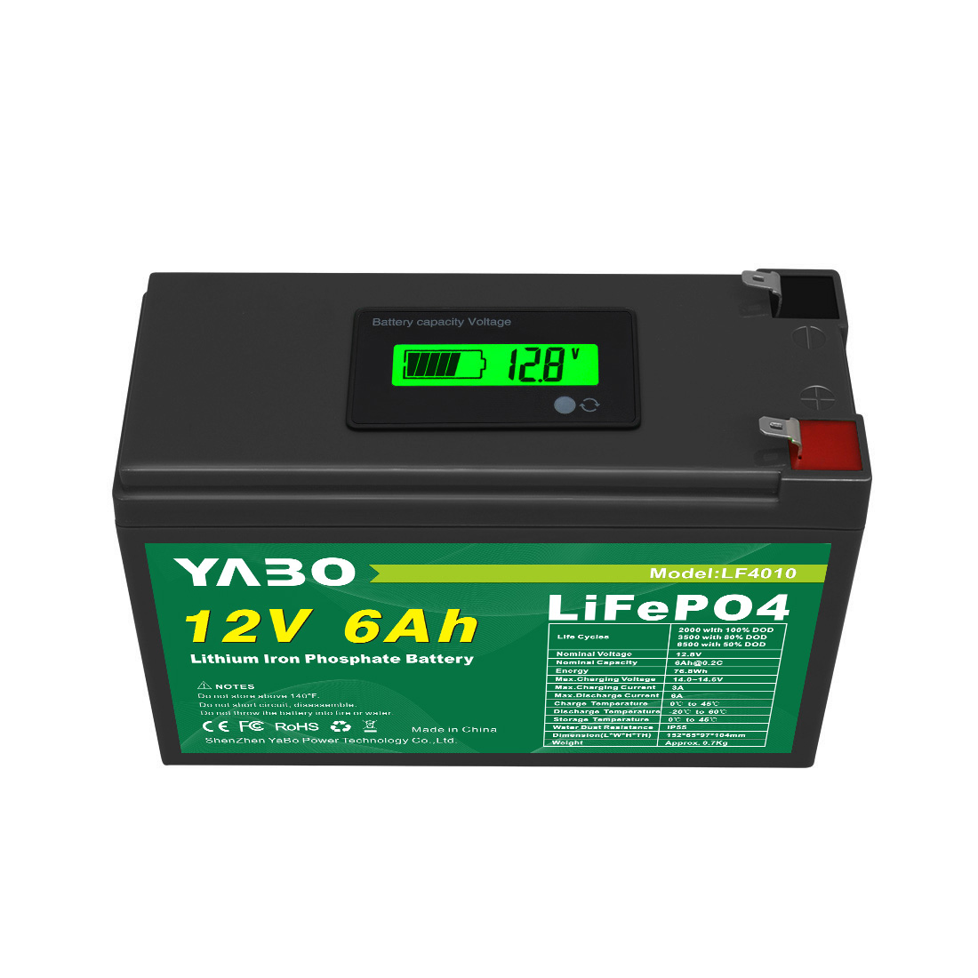 12V 6Ah LiFePO4 Lithium Battery with LED Display for Solar Systems